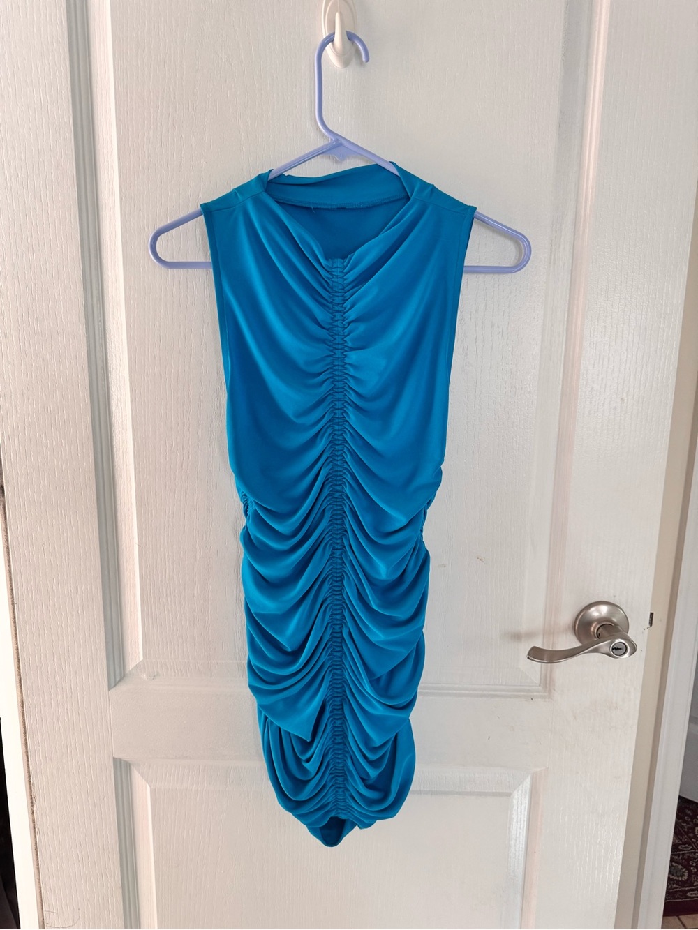 Zara Teal Ruched Sleeveless Mini Dress